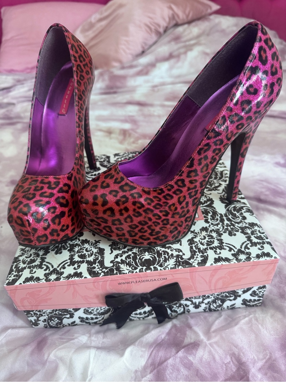 Bordello Teeze-37 Purple Leopard High Heel Platform Pumps made by Pleaser